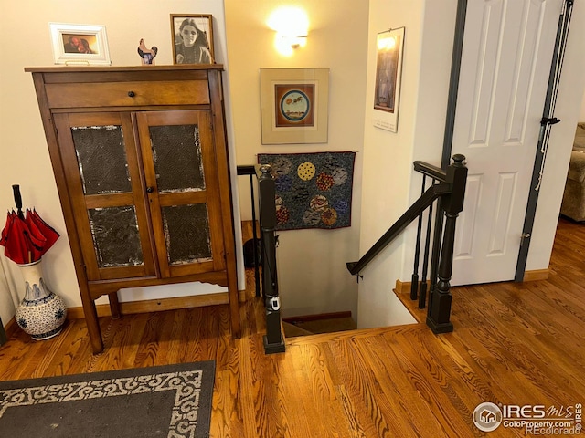 205 Timber Ridge Ct, Severance, CO 80550 - corridor featuring wood finished floors and an upstairs landing