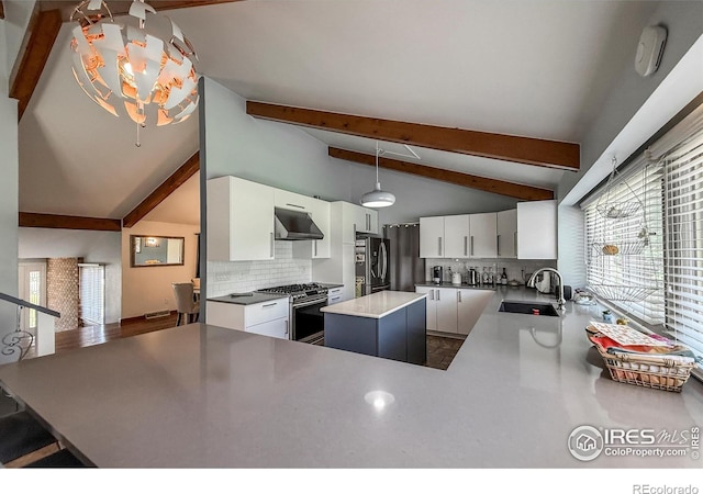 5004 Fox Hill Dr, Longmont, CO 80504 - kitchen with stainless steel appliances, under cabinet range hood, decorative backsplash, and white cabinets