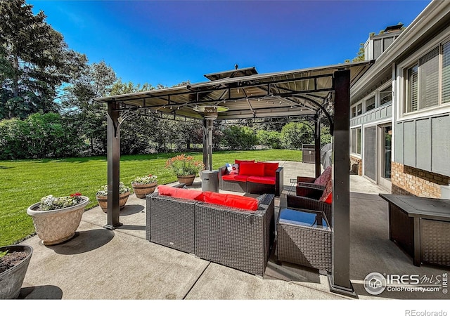 5004 Fox Hill Dr, Longmont, CO 80504 - view of patio featuring an outdoor living space and a gazebo