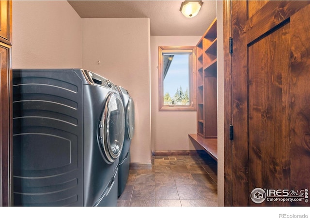 1740 N Ridge Ln, Estes Park, CO 80517 - laundry room featuring separate washer and dryer and stone finish flooring