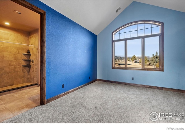 1740 N Ridge Ln, Estes Park, CO 80517 - carpeted spare room with vaulted ceiling and recessed lighting