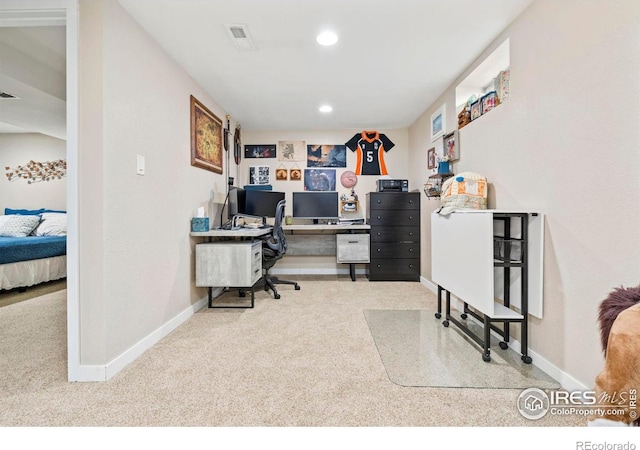 7423 Saulsbury St, Arvada, CO 80003 - home office with carpet and recessed lighting