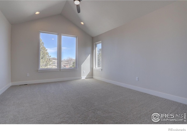 961 Eldorado Ln, Louisville, CO 80027 - carpeted empty room with lofted ceiling, a ceiling fan, and recessed lighting