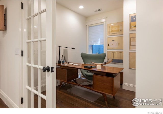 512 Marine St, Boulder, CO 80302 - office area featuring wood finished floors, french doors, and recessed lighting