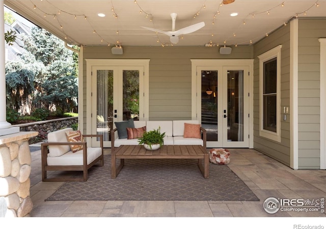 512 Marine St, Boulder, CO 80302 - view of patio featuring french doors, an outdoor living space, and a ceiling fan
