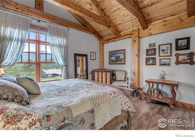 2055 Siskin Dr, Estes Park, CO 80517 - bedroom with hardwood / wood-style flooring and wood ceiling