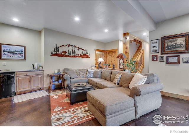 2055 Siskin Dr, Estes Park, CO 80517 - living area with stairway, recessed lighting, and wet bar