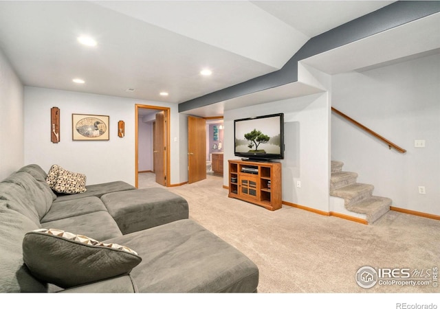 1967 Rangely Ct, Loveland, CO 80538 - living room featuring carpet, recessed lighting, and stairs