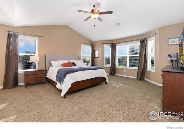 6582 Spanish Bay Dr, Windsor, CO 80550 - carpeted bedroom with lofted ceiling and a ceiling fan