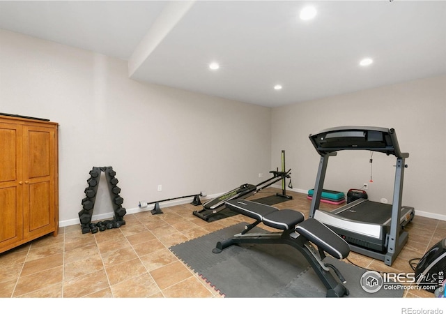 6582 Spanish Bay Dr, Windsor, CO 80550 - exercise area featuring recessed lighting and baseboards