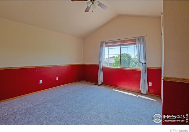 3268 White Buffalo Dr, Wellington, CO 80549 - carpeted empty room featuring ceiling fan and vaulted ceiling