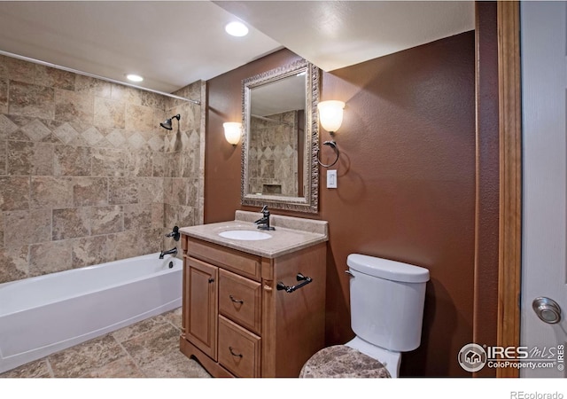3268 White Buffalo Dr, Wellington, CO 80549 - bathroom with vanity, shower / tub combination, and recessed lighting