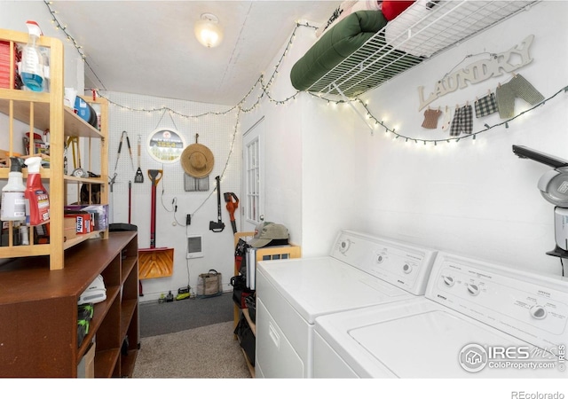 408 Riddle Dr, Fort Collins, CO 80521 - washroom with washer and clothes dryer and carpet flooring