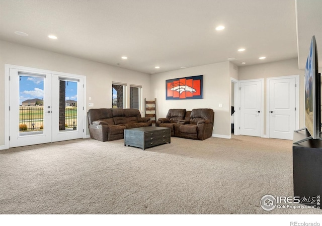 5954 Black Lion Ct, Windsor, CO 80550 - carpeted living area with recessed lighting and french doors