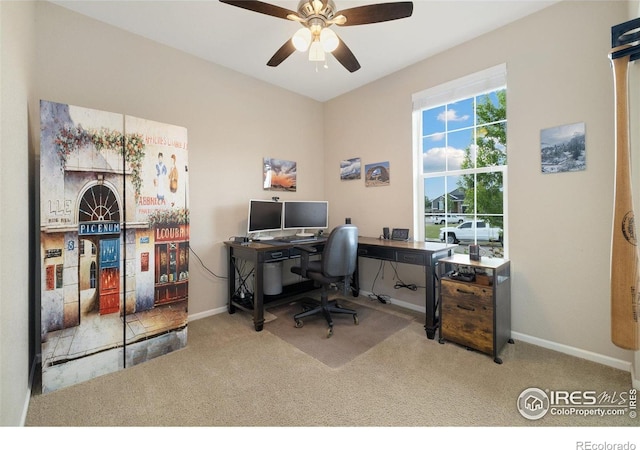 4822 Wildflower Pl, Dacono, CO 80514 - carpeted office space featuring a ceiling fan and baseboards