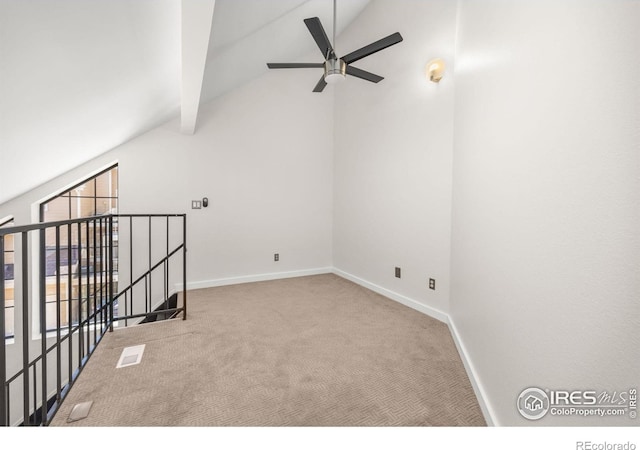 5904 Gunbarrel Ave Unit B, Boulder, CO 80301 - empty room with carpet floors, ceiling fan, and high vaulted ceiling