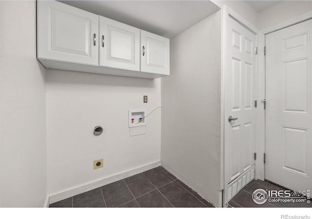 5904 Gunbarrel Ave Unit B, Boulder, CO 80301 - washroom with hookup for an electric dryer, cabinet space, hookup for a washing machine, and dark tile patterned flooring