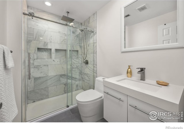 5904 Gunbarrel Ave Unit B, Boulder, CO 80301 - bathroom featuring vanity, a shower stall, and recessed lighting