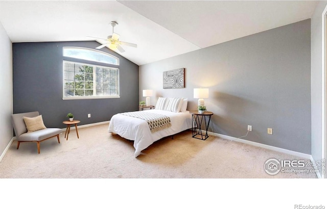 1839 Laurus Ln, Johnstown, CO 80534 - carpeted bedroom featuring lofted ceiling and ceiling fan