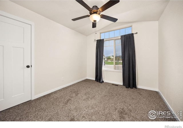 6818 Meadow Rain Way, Wellington, CO 80549 - carpeted spare room featuring lofted ceiling and ceiling fan