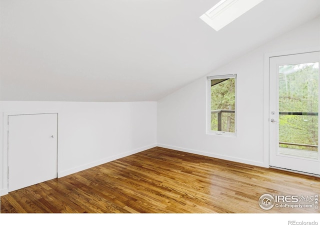781 Cold Springs Rd, Nederland, CO 80466 - additional living space featuring lofted ceiling, a skylight, and wood finished floors