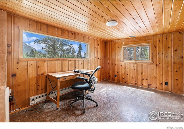8451 Peak To Peak Hwy, Allenspark, CO 80510 - office area with wood ceiling, wood finished floors, and wood walls