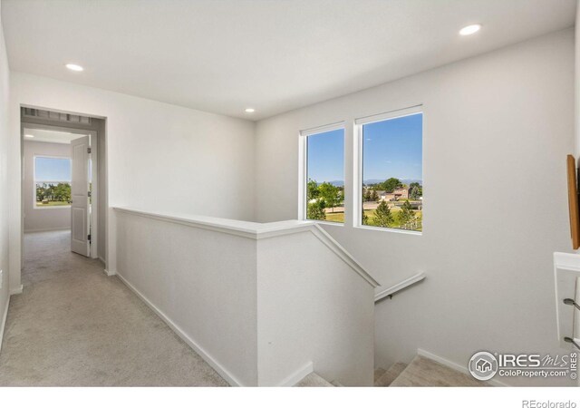 3775 Ginkgo St, Wellington, CO 80549 - hall with an upstairs landing, recessed lighting, and carpet floors