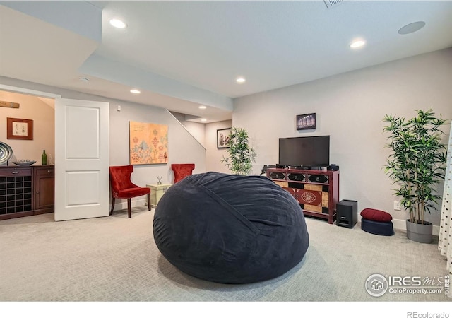 1419 W 67th Ave, Denver, CO 80221 - living room featuring carpet and recessed lighting