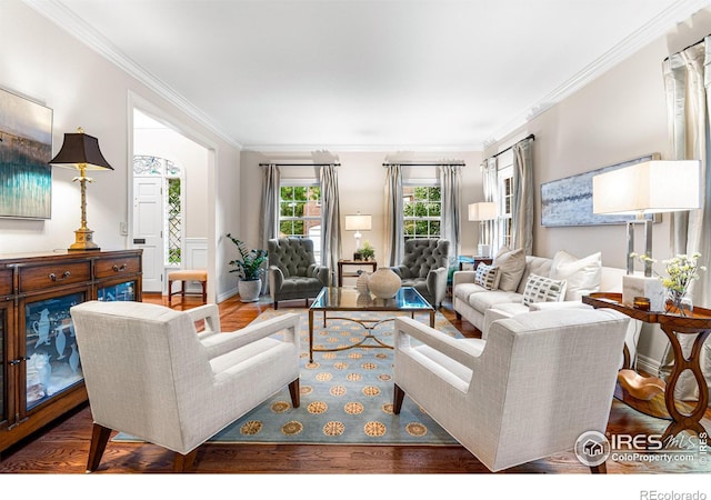3000 E Cedar Ave Unit 2, Denver, CO 80209 - living room with wood finished floors and crown molding