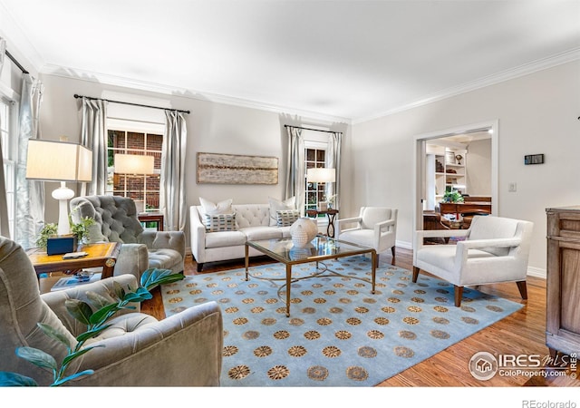 3000 E Cedar Ave Unit 2, Denver, CO 80209 - living area with ornamental molding and wood finished floors