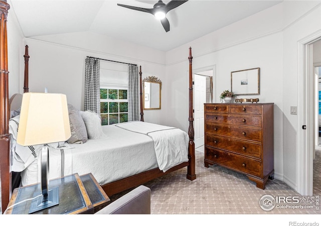 3000 E Cedar Ave Unit 2, Denver, CO 80209 - carpeted bedroom with vaulted ceiling and a ceiling fan