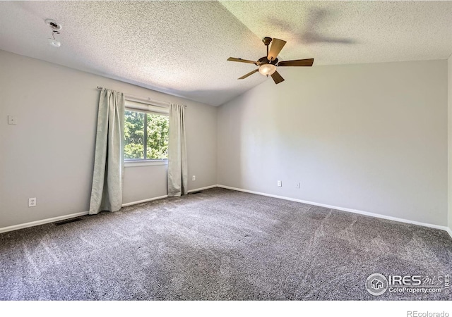 5491 E 117th Ave, Thornton, CO 80233 - unfurnished room with ceiling fan, carpet flooring, a textured ceiling, and vaulted ceiling