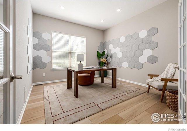 1389 Lyons Ln, Erie, CO 80516 - office with light wood-style flooring and recessed lighting