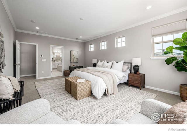 1389 Lyons Ln, Erie, CO 80516 - bedroom with carpet floors, recessed lighting, crown molding, and ensuite bathroom
