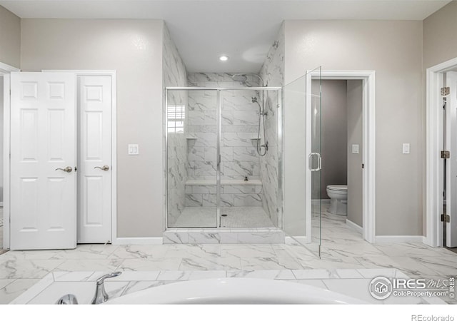 1389 Lyons Ln, Erie, CO 80516 - full bathroom with a marble finish shower, recessed lighting, and marble finish flooring