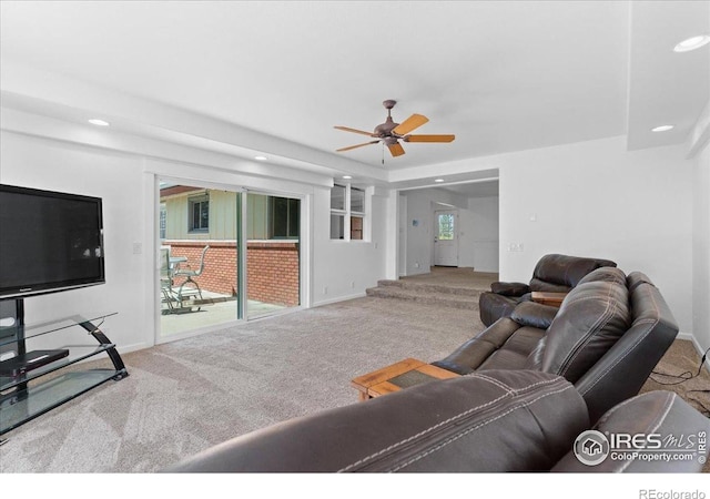 3400 Erving Ct, Berthoud, CO 80513 - living area with carpet, ceiling fan, and recessed lighting