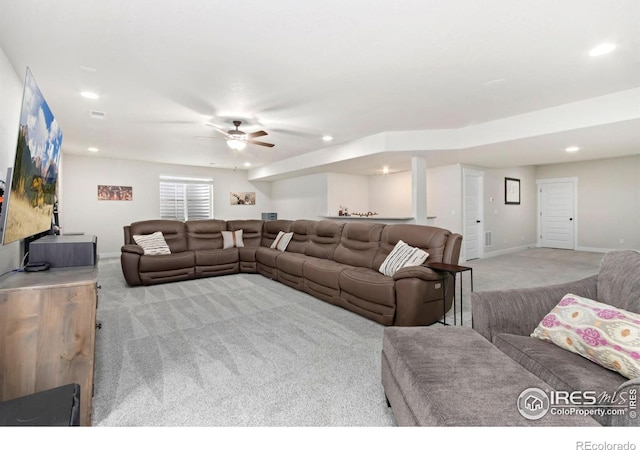 2156 Setting Sun Dr, Windsor, CO 80550 - carpeted living room featuring recessed lighting and a ceiling fan
