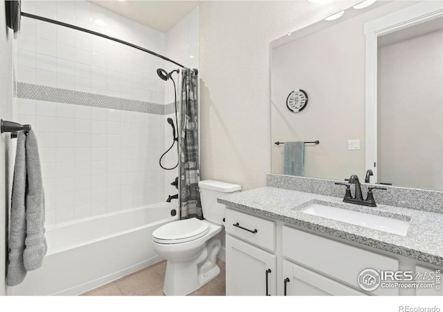 2156 Setting Sun Dr, Windsor, CO 80550 - bathroom with vanity, shower / bath combo with shower curtain, and tile patterned flooring