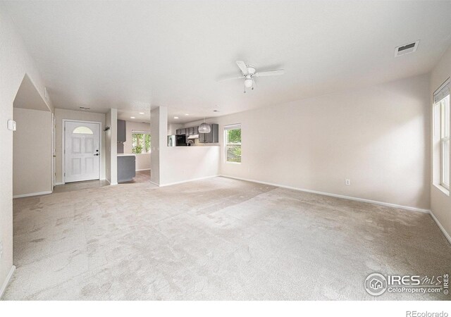 3314 Planter Way, Fort Collins, CO 80526 - unfurnished living room featuring ceiling fan, carpet, and recessed lighting