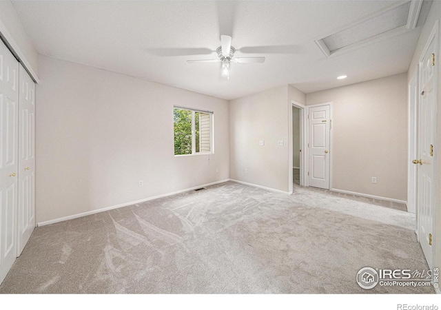 3314 Planter Way, Fort Collins, CO 80526 - unfurnished bedroom with attic access, carpet flooring, a closet, a ceiling fan, and recessed lighting