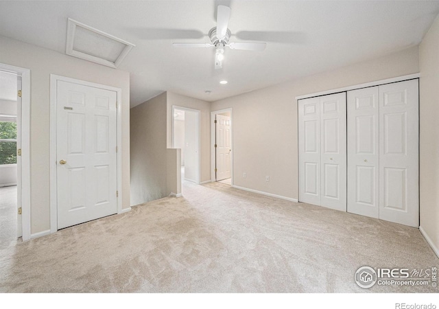 3314 Planter Way, Fort Collins, CO 80526 - unfurnished bedroom featuring attic access, carpet, a closet, and ceiling fan