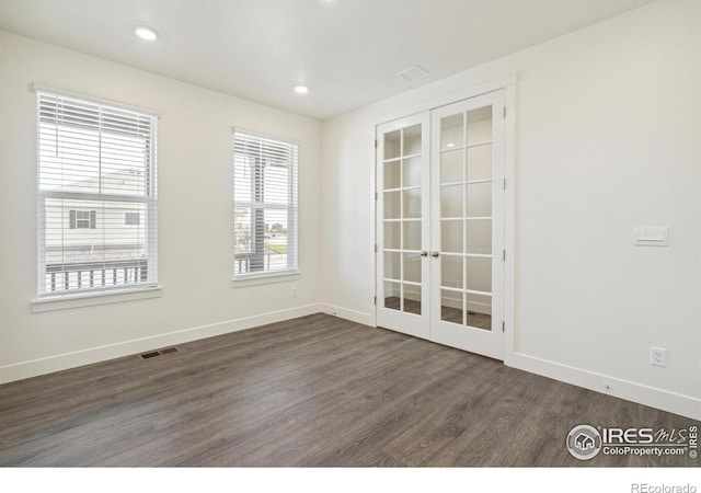 1842 Chaffee Crest Dr, Berthoud, CO 80513 - unfurnished room with french doors, dark wood-style flooring, and recessed lighting