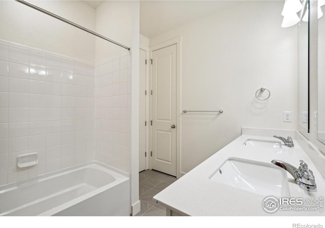 1842 Chaffee Crest Dr, Berthoud, CO 80513 - bathroom featuring double vanity, shower / washtub combination, and tile patterned flooring