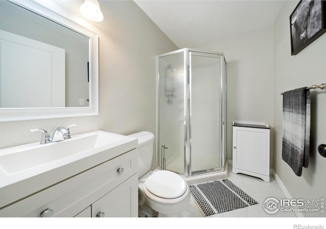 34427 County Rd W, Hillrose, CO 80733 - full bathroom with a stall shower, vanity, and tile patterned flooring