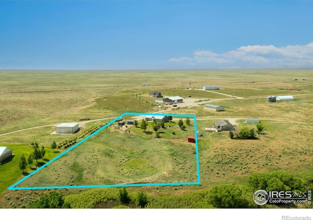 34427 County Rd W, Hillrose, CO 80733 - aerial view of sparsely populated area with property parcel outlined