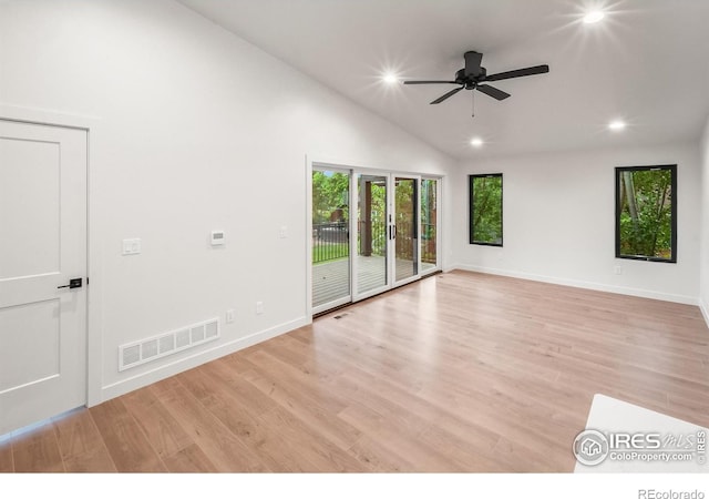 2009 18th Ave, Greeley, CO 80631 - empty room with recessed lighting, a ceiling fan, light wood finished floors, and high vaulted ceiling