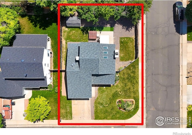 7414 Benton St, Arvada, CO 80003 - aerial view of property's location featuring property boundaries highlighted
