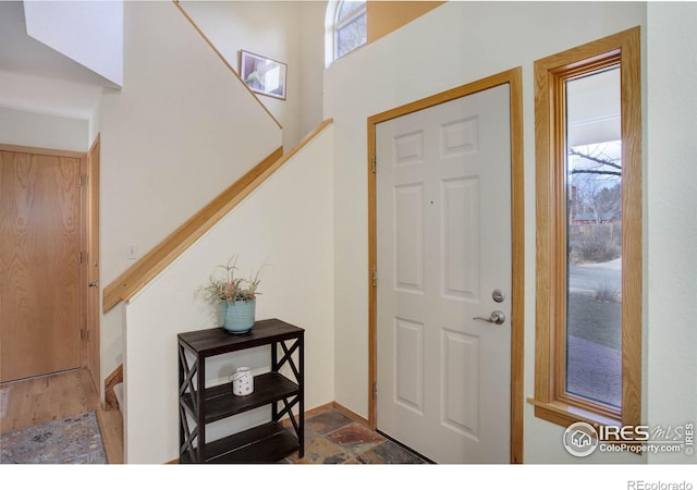1620 Oak Ave, Boulder, CO 80304 - entrance foyer with stairway and stone finish flooring