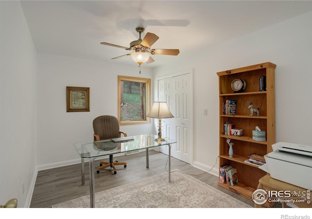 849 Mountain Meadows Rd, Boulder, CO 80302 - office featuring ceiling fan and wood finished floors