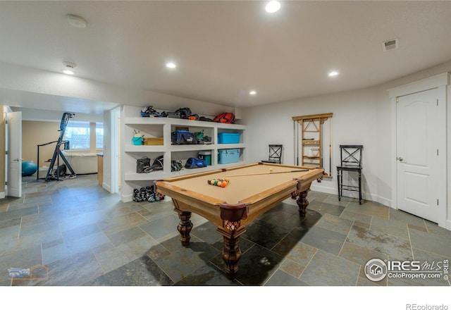 2765 Meadow Mountain Trl, Lafayette, CO 80026 - rec room with stone tile floors, recessed lighting, and billiards table